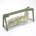 Matcha green transparent PVC pencil case with leather trim and large ring zipper - Green