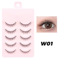Natural look false eyelashes set W01 featuring 5 pairs of daily wear lashes in pink tray - W01 Cotton Thread Stem - 5 Pairs