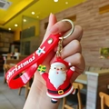 Cute Santa Claus keychain with red rubber wrist strap and gold metal hook - Festive Santa - One Gift