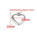 Polished stainless steel heart pendant 14x15mm with 1.5mm top hole dimensions - Silver Polished Heart Pendant 15mm