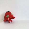Detailed knit of a red apple baby hat featuring green stem and ruffle trim design - 48cm (6M-2Y) / Red