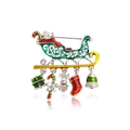 Christmas sleigh brooch with red green enamel charms and sparkling rhinestones - Christmas Sleigh Style