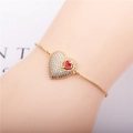 Adjustable gold plated heart bracelet featuring red enamel and sparkling zircons - Gold Box Chain Heart