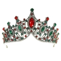 Vintage silver Baroque crown featuring large red marquise and green teardrop crystals - Standard Antique Silver Colorful Rhinestone Crown