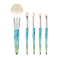 Set 5 pennelli da trucco in pelo animale con manici sfumati in cristallo blu-verde - Setole Bianche (Set di 5 Pezzi)