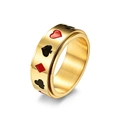 Golden spinner ring with poker heart spade club patterns on white background - Size 7 / Gold