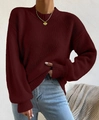 Detail der Strickstruktur des dunkelroten Langarm-Pullovers mit Rundhalsausschnitt - 0XL / Burgunderrot