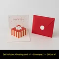 Biglietto d'auguri 3D con cuore rosso pop-up, busta e adesivo per compleanno - Modello C-HK8006