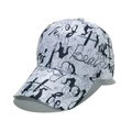 Close-up of white baseball cap with black graffiti script pattern and reinforced stitching - M (56-58cm) / Gray