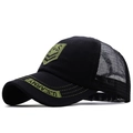 U.S. ARMY embroidered mesh trucker hat in black and olive green from 45-degree angle - Adjustable / Black