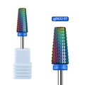 Macro shot of 5-in-1 rainbow nail drill bit with precision grooves and dust ring - Aurora Nail Drill Bit 07 (gj0632-07)