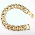 Bracelet cubain plat de 15 mm en finition dorée avec des strass étincelants - Bracelet de 25cm / Doré