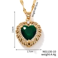 Elegant gold heart necklace with green gemstone and cubic zirconia accents - Green Gem/Gold Chain (N01130-10)