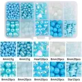 Blue DIY bead set with 4mm and 8mm round, heart, and star beads in a 10-grid storage box - Box Packaging / Light Blue