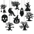 10-teiliges Halloween-Set mit schwarzem Glitzer, Totenkopf, Kürbis und Hexenmotiven - Schwarze Glitzerkarten Und Baumwollseil (J-0366)