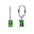 S925 sterling silver geometric huggie hoop earrings with emerald green zircon pendants - Green Rectangle