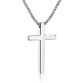 Colgante de cruz de acero inoxidable plata pulida con una cadena fina de estilo moderno - Plateado (Grande)