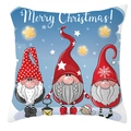 Detail of Christmas pillowcase featuring three cute gnomes and Merry Christmas text - Style 23