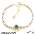 Gold tennis bracelet with white zircons and a green emerald round centerpiece, 160mm length - Round Emerald Style (KB185504-HM)