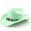 Détail d'un chapeau de cow-boy vert menthe en daim avec bande tressée et boucle feuille - M (56-58cm) / Vert Fruit