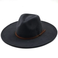 Detail of dark grey fedora hat with brown leather band, metallic buckle and rivets - Dark Gray