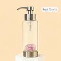 Glazen lotiondispenser met roze kristalstenen en een pomp van geborsteld edelstaal - Rozenkwarts