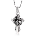 Pendentif croix vintage en acier inoxydable avec motif toile d'araignée sur chaîne - Style Croix Toile d'Araignée (KP33334-D)