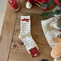 Thick cream knit sock with red polka dots and a satin bow for Christmas - Milk White Polka Dot With Bowknot