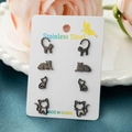 Juego de 4 pares de pendientes de gato de acero inoxidable negro en tarjeta blanca - Negro