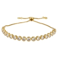 Detail of adjustable gold box chain with clear round cubic zirconia in bezel setting - Gold