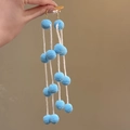 Lange kwastjes oorbellen met blauwe pompons en wit koord aan gouden haken - 33# Blauw - Gevlokte Pompon Zaadkraal Lange Kwastje Oorhaken