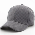 Classic grey corduroy baseball cap with a vintage six-panel design and curved brim - Adjustable / Gray