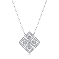 Elegant 925 sterling silver geometric floral pendant necklace with round and pear-cut moissanite - (s925 Silver + Moissanite P11663) / Chain Length 40cm + 5cm (extension Chain)