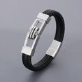 Men's black braided leather bracelet featuring a silver magnetic clasp and punk style - Style C Steel Color