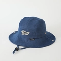 Deep blue denim kids bucket hat with patch embroidery and adjustable windproof cord - 52cm (2-5 Years) / Letter BW - Dark Blue