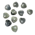 Polished heart-shaped gray labradorite gemstone with iridescent blue-green flashes - Labradorite