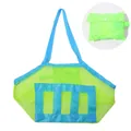 Foldable mesh beach bag in fluorescent green and blue with a compact folded view - Thickened Large Mesh Bag 45x45x26cm Green with Blue Strap