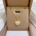 Gold heart pendant necklace with shimmering pearl center and cubic zirconia stones in box - Heart Mermaid Pendant (E317)