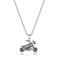Detail shot of silver punk skull motorcycle pendant on a durable box chain - Skull Riding Motorcycle