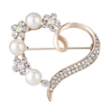 Elegante spilla a cuore dorata con perle bianche e strass scintillanti da donna - Cuore di Perla Iridescente d'Oro