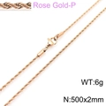 Rose gold stainless steel rope chain necklace 500x2mm with polished finish for unisex wear - 2mm / 50cm / Rose Gold