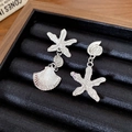 Zilveren zeester en schelp oorbellen set met zirkoon in een zwart juwelendoosje - Zilveren Zeester Schelp Stijl (5# 925 Sterling Zilveren Oorknopjes - Zilver)