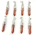 Set of 8 brown goldstone hexagonal pointed pendants with silver hollow floral caps - Gold Sandstone
