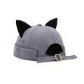 Creative gray docker hat with black cat ears and adjustable metal buckle on back - Plain Fog Blue