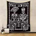 Detail of The Lover tarot tapestry with skulls and roses hanging on a wall with lights - 73X95CM (Cross-border Brushed) / B&W Skeleton Couple
