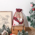 Sacchetto regalo di Natale in lino con Babbo Natale e chiusura a cordoncino rosso - Sacchetto Con Coulisse Stile Babbo Natale