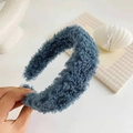 Diadema azul de felpa teddy para mujer en lana de cordero sintética suave para invierno - Azul oscuro
