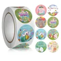 Rollo de pegatinas de Pascua con 8 diseños de conejos y huevos, diámetro 2,5 cm - K-198(Texto de Pascua de Colores)