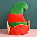 Red and green plush Christmas elf hat with pointed ears and golden wavy trim - Red Green Elf Hat-Gold Velvet