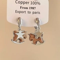 Retro rocking horse earrings with wood texture and silver star pendant for daily wear - Silver Pentagram Rocking Horse Style (1#)